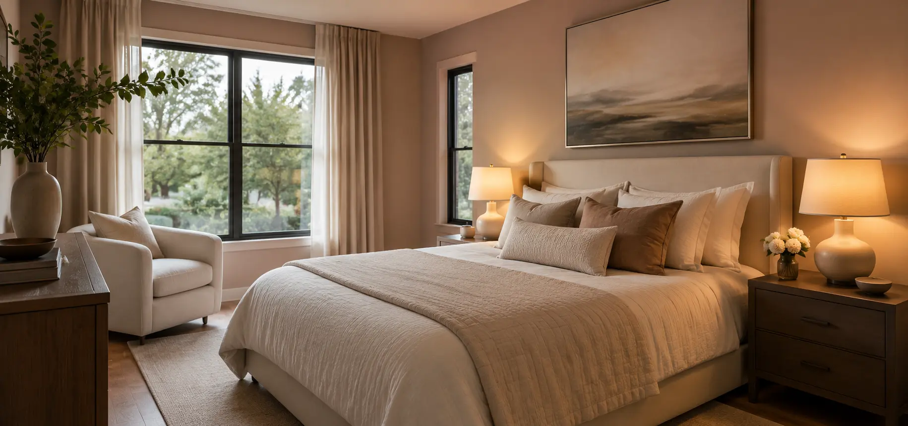 Elegant bedroom interior painted with Agsar Paints