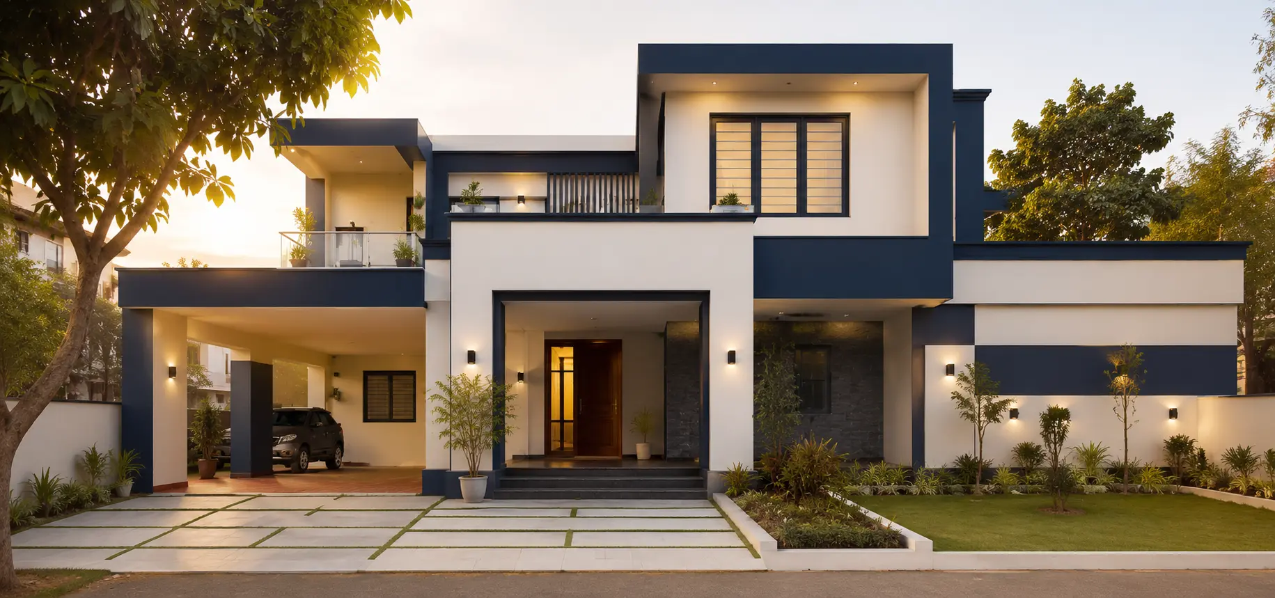 Modern home exterior painted with Agsar weatherproof paint